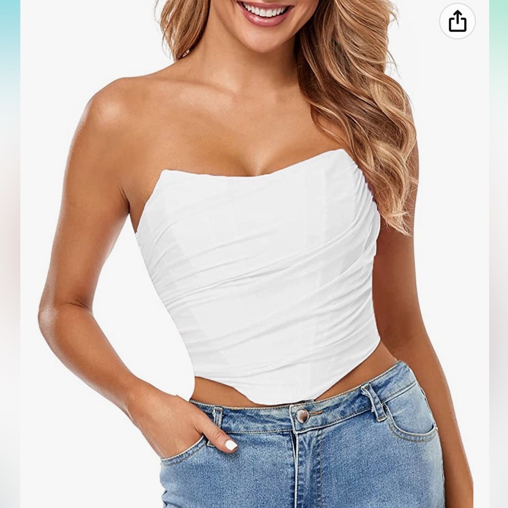 Arjungo Strapless Mesh Wrapped Corset Crop Top size M 2-4 in White